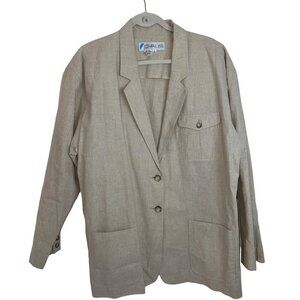 Chaus Vintage 80s Womens Blazer Size Large Tan Long Sleeve Pockets Linen